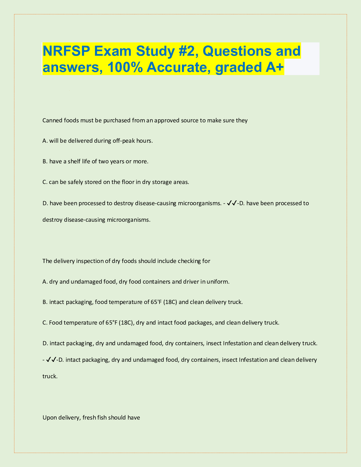 Preview image for NRFSP Exam Study #2, Questions and  answers, 100% Accurate, graded A+